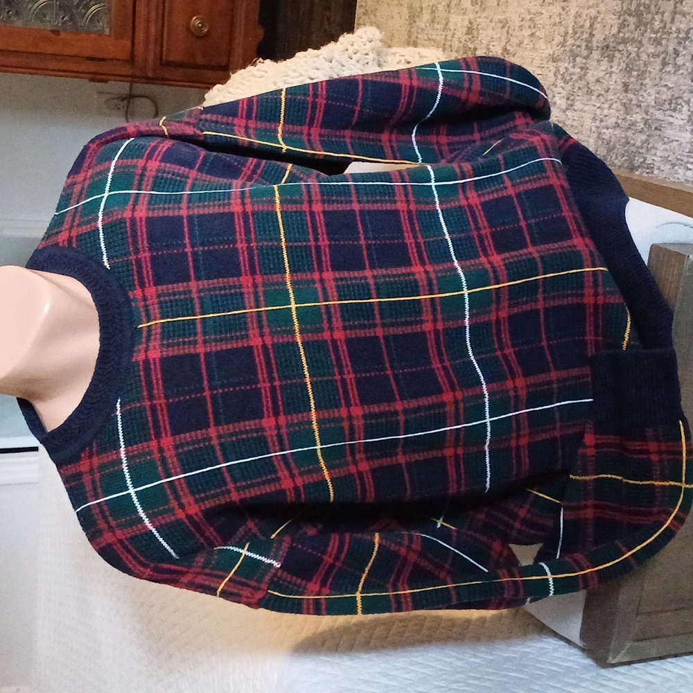 Vintage Plaid Roundtree & York Holiday Christmas cotton Crewneck sweater L